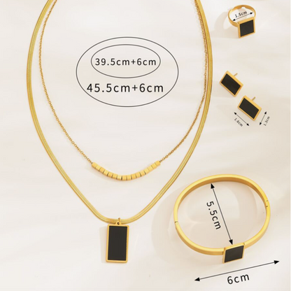 Parure Carrée Acier Inoxydable Noir™ - Élégance Inégalée